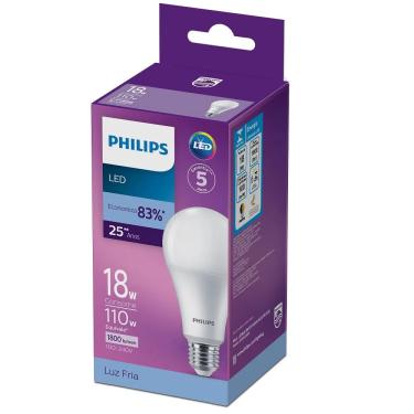 Imagem de Lâmpada Led Philips bulbo A75 18W luz branca fria 1800 lúmens bivolt base E27 - Branco