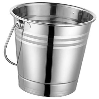 Imagem de Cabilock Balde de gelo de aço inoxidável com alça para refrigerador de gelo portátil cesto para bares, buffet de churrasco (prata) 3,0 L
