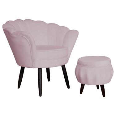 Imagem de Kit 1 Poltrona Com 1 Puff Pés Palito Salão de Beleza Pétala Suede Rose - LM DECOR