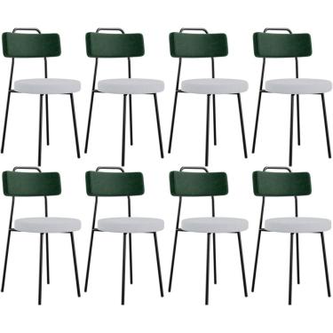 Imagem de Kit 08 Cadeiras Decorativa Estofada Sala Jantar Barcelona L02 Facto Verde Musgo Linho Cinza - Lyam