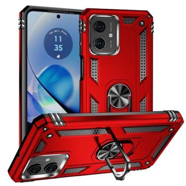 Imagem de Capa para Motorola Moto G54 6.5" Capinha com protetor tela de vidro temperado [2 Pack], Case telefone proteção militar com suporte para Moto G54 -vermelho
