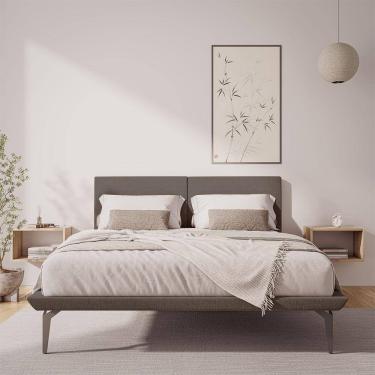 Imagem de Estrutura para Cama Japonesa Toquio Queen com Cabeceira Almofada Linho Marrom