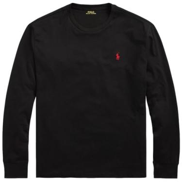 Imagem de Polo Ralph Lauren Camiseta masculina de manga comprida com gola redonda, True Black, M