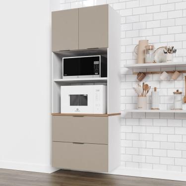 Imagem de Torre Quente 2 Nichos Forno e Microondas Sem Rodapé Puxador 150cm Ipanema CabeCasa MadeiraMadeira Cinza Trama /Branco