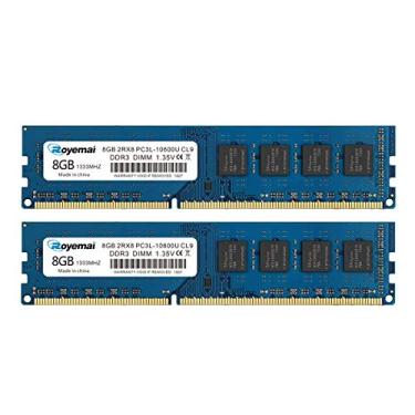 Imagem de Kit DDR3L 10600U 16GB (2x8GB) DDR3L/DDR3 10600 1333MHz Udimm, Royemai 8GB PC3/PC3L-10600U Dimm Memory 2Rx8 1.35V/1.5V CL9 Desktop RAM