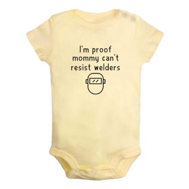 Imagem de iDzn Baby I'm proof mommy can't resist welders macaquinho divertido para recém-nascidos macacão infantil roupa gráfica, Amarelo, 6-12 Months