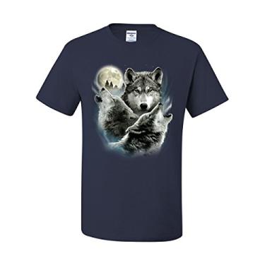 Imagem de Camiseta Howling Wolf Pack Wild Wilderness Animals Nature Moon, Azul-marinho, XG