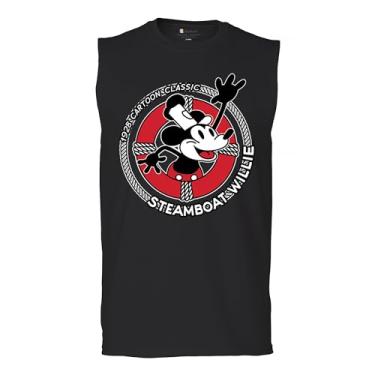 Imagem de Camiseta masculina Steamboat Willie Life Preserver Muscle Funny Classic Cartoon Beach Vibe Mouse in a Lifebuoy Silly Retro, Preto, GG