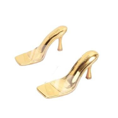 Imagem de Cape Robbin Veja Clear Sexy Salto alto feminino, bico aberto, salto para mulheres, Dourado, 6.5