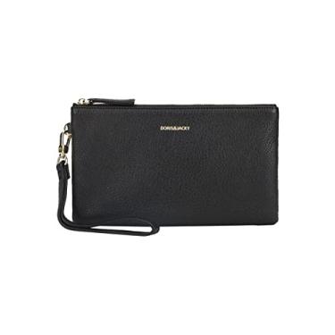 Imagem de DORIS&JACKY Carteira clutch de couro de cabra bolsa pequena com alça, 1 preto, Middle, Pele de cabra preta