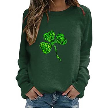 Imagem de Camiseta feminina St Patricks Day xadrez Shamrock verde St Patricks Top Lucky Irish Blessed pulôver roupas, Verde, GG