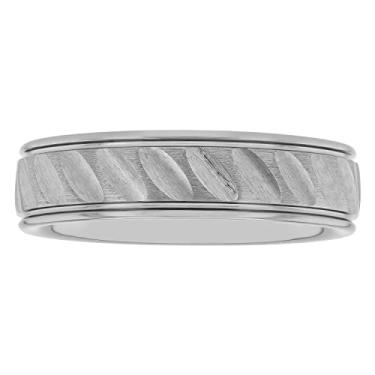 Imagem de STEEL NATION JEWELRY Aliança de casamento masculina de carboneto de tântalo 6 mm prateado em tom cinza ranhurado corte inclinado, Metal