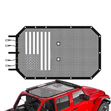 Imagem de RT-TCZ Para-sol malha sombra cobertura superior bandeira dos EUA durável para-sol para Jeep Wrangler 2007-2017 JK JKU 4 portas preto branco bandeira dos EUA