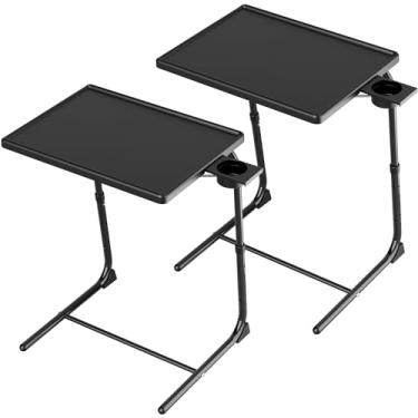 Imagem de Bandeja de TV, bandeja de jantar Allpop TV para comer, pacote com 2, mesa dobrável ajustável para laptop com 6 alturas e 3 ângulos de inclinação, suporte de copo no sofá e cama, preta