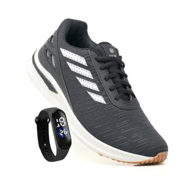 Imagem de Tênis Masculino Para Caminhada Academia Esportivo + Relogio (Preto/Branco, BR, Adulto, Numérico, P, 38)