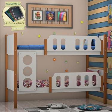 Imagem de Beliche Infantil Solteiro Ônix Branco Mel Divaloto Móveis Acompanha Lousa Mágica