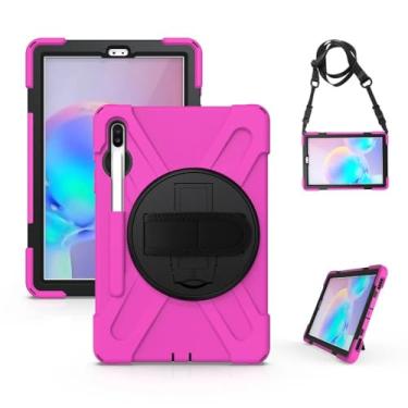 Imagem de Capa resistente para tablet Samsung Galaxy Tab S6 10,5 polegadas 2019 T860 T865 T867 suporte giratório PC capa à prova de choque (vermelho rosa, S6 T865 T860 T867)