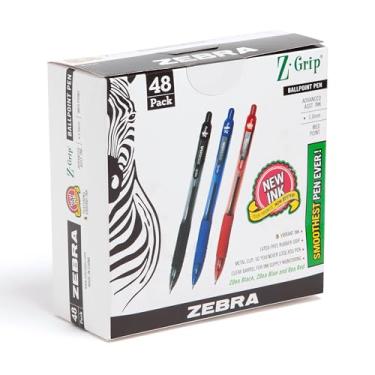 Imagem de Caneta esferográfica retrátil Zebra Pen Z-Grip, ponta média, 1,0 mm, Basic Assortment, 48-Pack