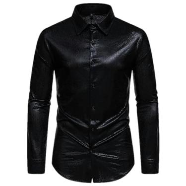 Imagem de Camisa masculina de manga comprida com bronze vermelho brilhante para festa discoteca, fantasia, festa, casamento, palco, camisa masculina, Bk001, P