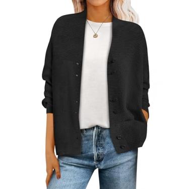 Imagem de ANRABESS Cardigã feminino casual de manga comprida Walffe Knit Button Down Cardigan Sweater 2024 outono jaqueta feminina, Preto, M