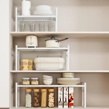 Imagem de WOCHUANGSI Organizador de armário de cozinha, despensa de metal expansível, altura alta, ajustável, prateleira em pé, prateleiras para balcão, organizadores de armário, rack empilhável (normal)