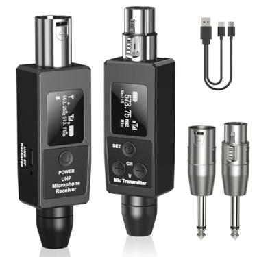 Imagem de Sistema receptor transmissor de microfone sem fio UHF transmissor e receptor XLR sem fio para microfone dinâmico, UHF alcance de 29,9 m a 50 m, 20 canais, receptor de guitarra para mixer de áudio,