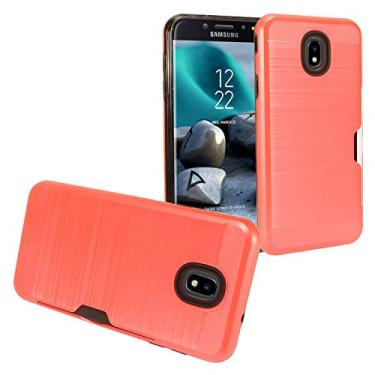 Imagem de Samsung Galaxy J7 (2018), J7 Refine, J7 Star, J7 Crown, J7 Aura, J7 V J7V 2nd Gen J737 - Capa híbrida escovada com slot para cartão + protetor de tela de vidro temperado - CS1 Vermelho