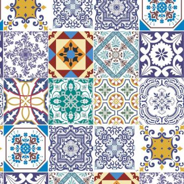 Imagem de Papel De Parede Azulejo Cozinha Colorido Banheiro Lavável