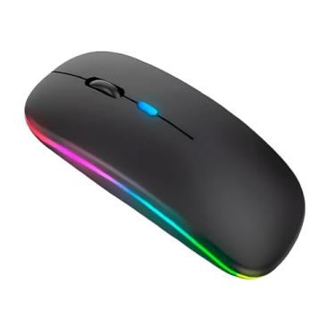 Imagem de Mouse Sem Fio Bluetooth USB Recarregável com Iluminação RGB, Sensor Ajustável e Design Ergonômico - Preto
