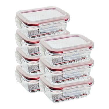 Imagem de 7 Pote Vidro Hermético 370ml Mantimento Marmita Fitnes trava - Belo Vi