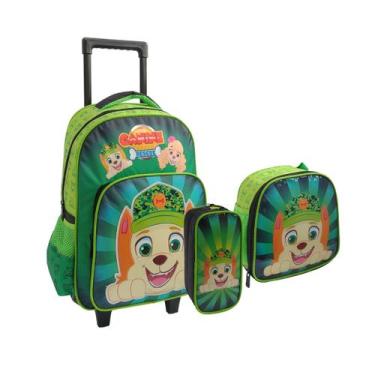Imagem de Kit Mochila Infantil 2 Rodinhas Lancheira Estojo Creche Escolar Canine