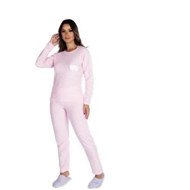 Imagem de Conjunto Pijama Adulto Feminino Fechado Algodão Plush Outono Inverno -