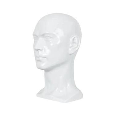Imagem de menolana Cabeça de manequim masculino, modelo de exibição de peruca, suporte multifuncional para peruca de cabeça de manequim para loja, barbearia, salão de, Branco Brilhante