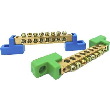 Imagem de Kit 2 Barramentos Universal Neutro + Terra Terminal Barra Borne com 8 