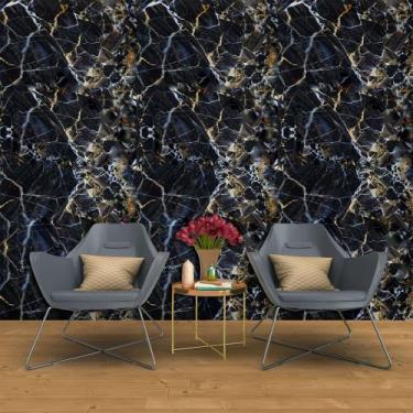Imagem de Papel de Parede Adesivo Autocolante Vinil Marmore Preto Azul Quarto Sa