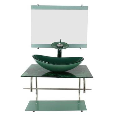 Imagem de Gabinete de vidro inox para banheiro 60cm oval mármore verde - Cubas e