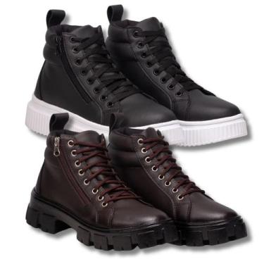 Imagem de Kit Tenis Feminino Preto + Coturno Feminino Tratorado Marrom - Fierre,