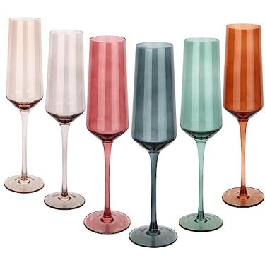 Imagem de Conjunto de 6 taças de champanhe coloridas, copos grandes de cristal soprados à mão de 236 ml, copos coloridos sem chumbo, vidro de haste alta estilo italiano - caixa de presente elegante para casamento, festa, feriados, aniversários