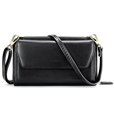 Imagem de nuoku Carteiras femininas com compartimentos para cartão de crédito com bloqueio de RFID, carteira de pulso de grande capacidade, 0 - Preto