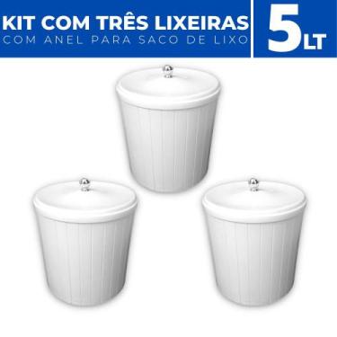 Imagem de Kit 3 Lixeiras Cesto de Lixo Anel Porta Saco Plástico 5 LT - Plas Tutt