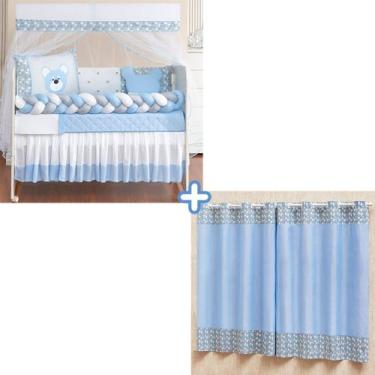 Imagem de Kit enxoval de berço ursinho bebê urso com cortina 2,00m x 1,70m 12 pe