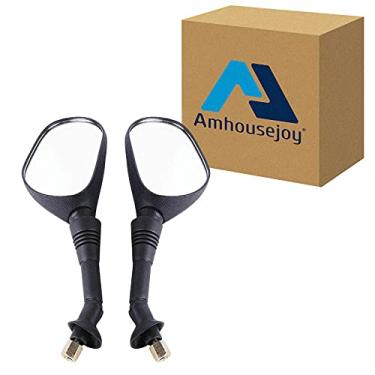 Imagem de Amhousejoy Um par de espelhos retrovisores pretos de 8 mm, espelhos retrovisores de motocicleta, scooter, retrovisores laterais, aptos para Yamaha, adequado para Honda, adequado para Suzuki, adequado