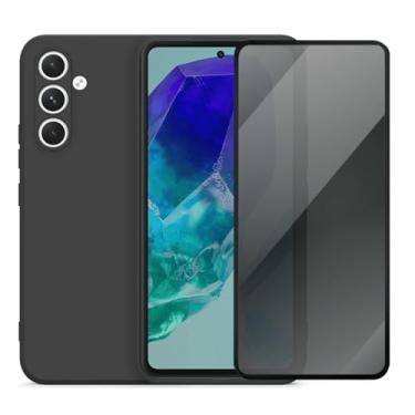 Imagem de Capa Aveludada e Película de Privacidade 3D para Samsung Galaxy M55 5G, Capinha Preta Premium e Película Anti-Espião