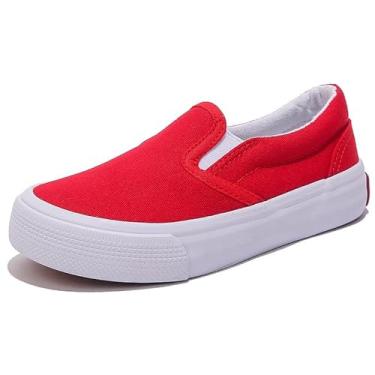 Imagem de OPOEE Sapatos de lona infantis para meninos e meninas, tênis de cano baixo, sapatos brancos para começar a temporada escolar, sapatos modernos de skate para crianças pequenas e grandes, Vermelho, 9.5
