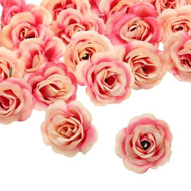 Imagem de uxcell 50 peças de flores artificiais de rosa, cabeças de rosas falsas de seda de 3 cm, mini flores artificiais a granel para buquês de casamento, decoração de casa, rosa vermelha