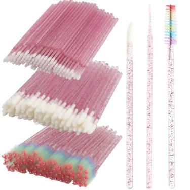 Imagem de Kit de suprimentos de extensão de cílios, 300 peças, pincéis descartáveis de carretéis de cílios microcotonete, pincéis de rímel e lábios para extensão de cílios, aplicador de batom (roxo arco-íris)