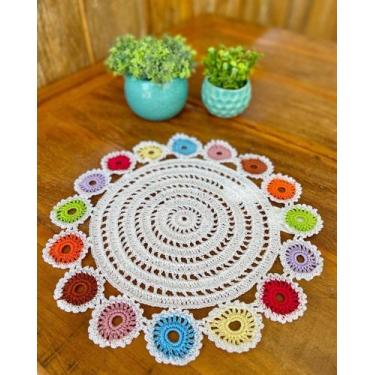 Imagem de Sousplat Bandeja 37cm Moeda Colorida Crochê Artesanal - Maria Croche V