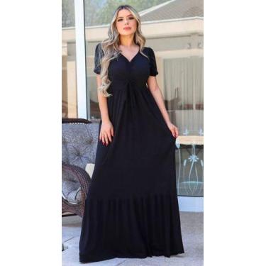 Imagem de Vestido Longo Manga Curta Princesa Decote Drapeado Ajustável - Luh May