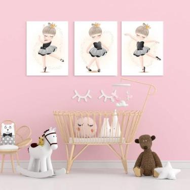 Imagem de Kit 3 Quadros Decorativos infantil  Bailarina 20x28 - Bs Quadros decor
