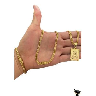Imagem de Corrente Grumet 5mm + Pulseira + Pingente - Banhado a Ouro - ToJoia18k